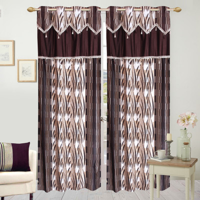 Wonder Fab 274.32 cm (9 ft) Polyester Long Door Curtain (Pack Of 2)(Printed, Brown)