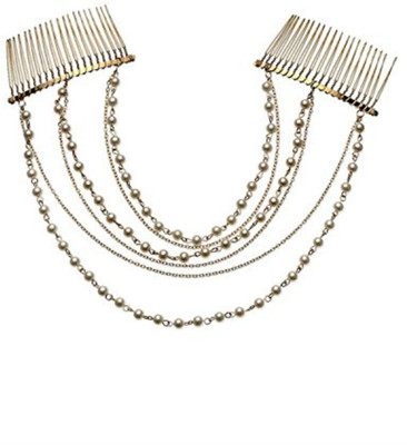 

Creative India Exports Pearl and Gold Plated Hair Chain Comb Hair Chain(Gold)