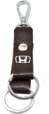 

Faynci Premium Quality Brown Leather Keychain Compatible for Hyundai Car Logo Metal Locking Key chain Key Chain