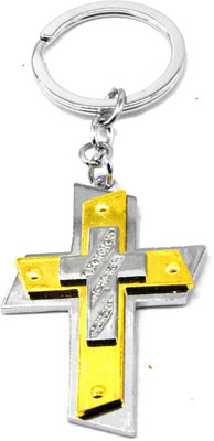 

Faynci High Quality Stainless Steel Golden Plated God Jesus Christ Silver diamonds Cross Key Chain Key Chain