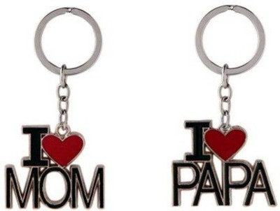 IBEX I Love Mom And Papa Red Colour Heart Locking Key Chain Key Chain