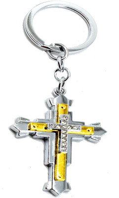 

Faynci High Quality Stainless Steel Golden Silver Plated God Jesus Christ Cross with Silver diamonds Key Chain Key Chain