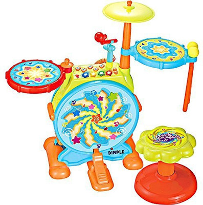 

Dimple Kids Big Electric Toy Drum Set With Chair, Pedal, Music, Sounds, Lights & Much More - Great Fun Playset For Boys & Girls - #1(Multicolor)