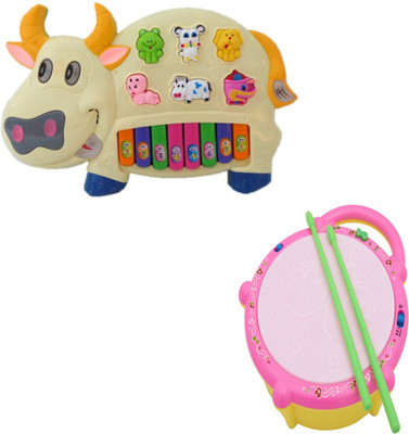 

Speoma Cow Piano and Flash Drum Musical and learning toys for Kids (Multicolor) Combo(Multicolor)