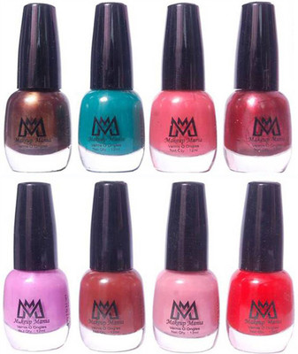 

Makeup Mania Premium Nail Polish - Combo of 8 Trendy Nail Paint Set- (MM# 24-41) Chocolate, Turquoise, Pink, Reddish Brown, Light Pink, Nude, Brown, Red(Pack of 8)