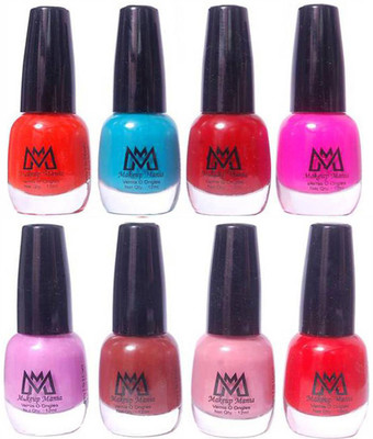 

Makeup Mania Premium Nail Polish - Combo of 8 Trendy Nail Paint Set- (MM# 24-30) Orange, Blue, Deep Red, Brown, Light Pink, Nude, Blood Red(Pack of 8)