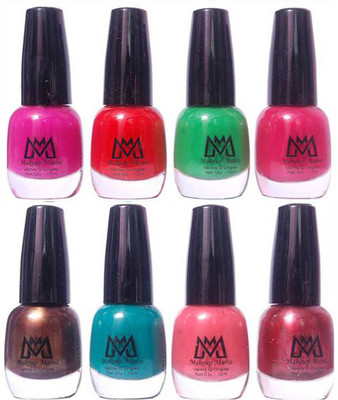 

Makeup Mania Premium Nail Polish - Combo of 8 Trendy Nail Paint Set- (MM# 27-41) Magenta Pink, Leaf Green, Dark Orange, Pink, Firozi Green, Brown, Coffee(Pack of 8)