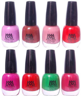 Makeup Mania Premium Nail Polish - Combo of 8 Trendy Nail Paint Set- (MM# 24-27) Magenta, Green, Light Pink, Brown, Baby Pink, Blood Red(Pack of 8)