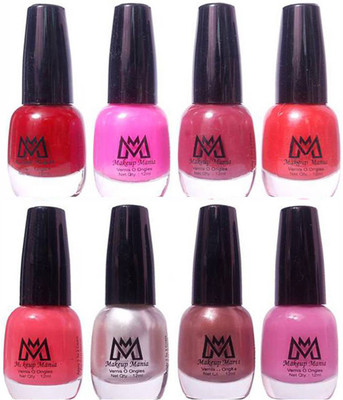

Makeup Mania Premium Nail Polish - Combo of 8 Trendy Nail Paint Set- (MM# 23-35) Red, Pink, Silver, Peach, Brown, Mauve(Pack of 8)