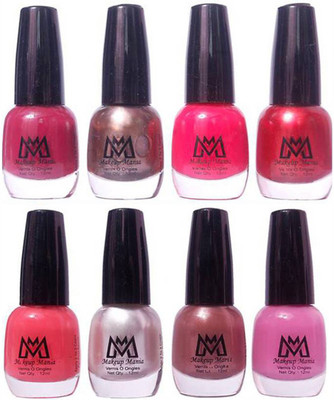 

Makeup Mania Premium Nail Polish - Combo of 8 Trendy Nail Paint Set- (MM# 23-33) Red, Coffee, Peach, Shine Red, Silver, Brown, Mauve(Pack of 8)