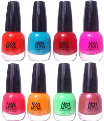 

Makeup Mania Premium Nail Polish - Combo of 8 Trendy Nail Paint Set- (MM# 26-30) Orange, Firozi, Red, Pink, Sea Green, Brown(Pack of 8)