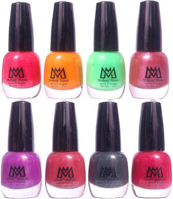 

Makeup Mania Premium Nail Polish - Combo of 8 Trendy Nail Paint Set- (MM# 26-31) Orange, Pink, Sea Green, Brown, Purple, Brown, Grey, Red(Pack of 8)