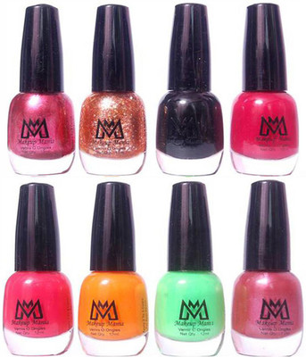 

Makeup Mania Premium Nail Polish - Combo of 8 Trendy Nail Paint Set- (MM# 26-40) Shiny Mauve, Golden Zari, Black, Peach, Sea Green, Light Brown(Pack of 8)