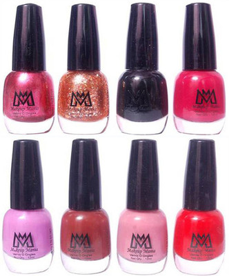 

Makeup Mania Premium Nail Polish - Combo of 8 Trendy Nail Paint Set- (MM# 24-40) Golden Glitter, Black, Red, Light Pink, Nude, Brown, Red(Pack of 8)