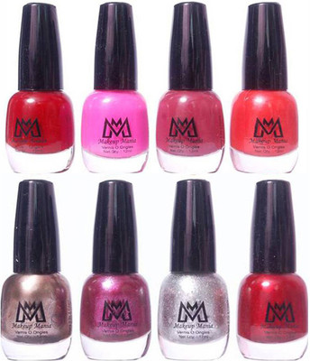 

Makeup Mania Premium Nail Polish - Combo of 8 Trendy Nail Paint Set- (MM# 28-35) Red, Pink, Light Brown, Orange, Silver Zari, Grey Silver, Purple, Shiny Red(Pack of 8)