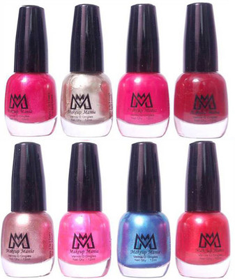 

Makeup Mania Premium Nail Polish - Combo of 8 Trendy Nail Paint Set- (MM# 25-32) Pearl Silver, Shiny Pink Blue Red(Pack of 8)