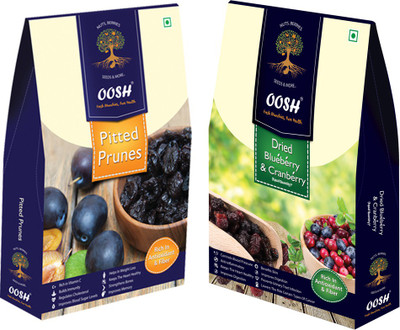 

Oosh California Pitted Prunes 250g & Whole Dried Cranberry Blueberry Mix 200g | Premium Dry Fruits Prunes, Cranberries, Blueberry(450 g, Box)