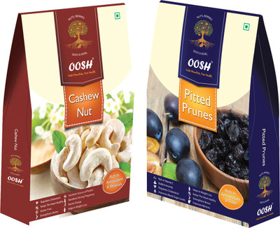 

Oosh California Pitted Prunes 250g & Plain Cashew 200g (Size W-240) | Premium Dry Fruits Prunes, Cashews(450 g, Box)