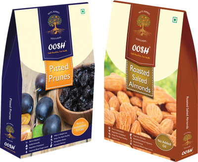 

Oosh California Pitted Prunes 250g & Roasted Salted Almonds 250g | Premium Dry Fruits Prunes, Almonds(500 g, Box)