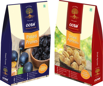 

Oosh California Pitted Prunes 250g & Afgani Apricots/Jardalu 200g | Premium Dry Fruits Prunes, Apricots(450 g, Box)