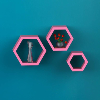 MartCrown hexagon wall shelf Wooden Wall Shelf(Number of Shelves - 3, Pink)