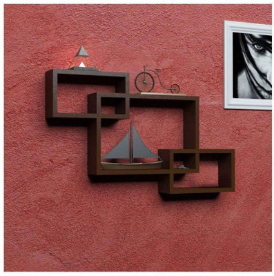 MartCrown brown intersecting wall shelf Wooden Wall Shelf(Number of Shelves - 3, Brown)