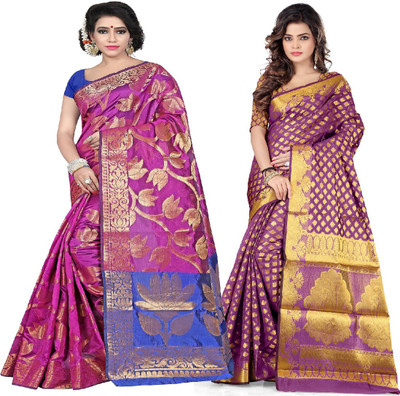 Jayant creation Embellished Kanjivaram Poly Silk Saree(Pack of 2, Multicolor)