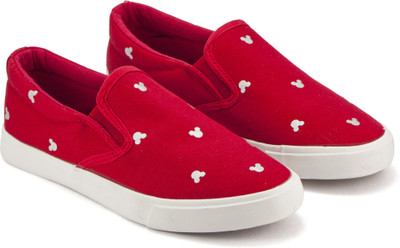 

DeVEE Mousey Embellished Red Slip On Sneakers For Women(Red, White
