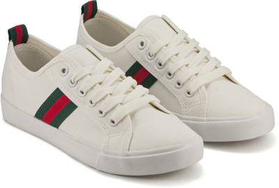 

DeVEE Tripartite Strips White Sneakers For Women(White