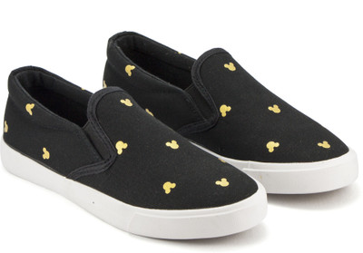 

DeVEE Mousey Embellished Black Slip On Sneakers For Women(Black