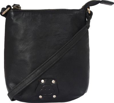 

Hippo Women Black Genuine Leather Sling Bag
