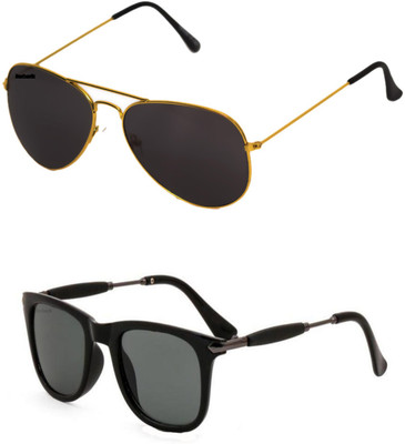 BARBARIK Aviator, Wayfarer Sunglasses(For Men & Women, Black, Black)