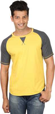 

Poshuis Solid Men's Round Neck Black, Yellow T-Shirt