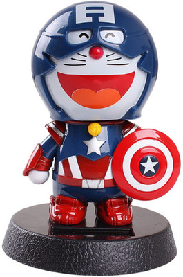

Toy Mela Dorae Captain America Mon Solar Powered Bobble Head Action Figure with stand Cartoon Characters Pokemon Marvel Avengers Car Dashboard Statue Accessory(Multicolor)