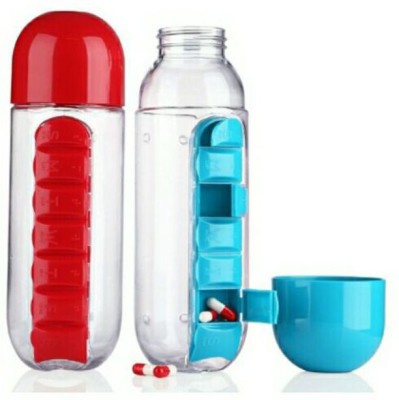 Anweshas Premium Quality Medicine Tablet Pill Box Storage Case Container Water Bottle Outdoor Hiking Non-Toxic Plastic BPA Free (600ml) Water Bottle/Sipper/Shaker Cup (Set of 2 Pcs) 600 ml Bottle(Pack of 2, Multicolor, Plastic)