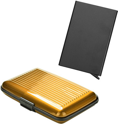 Stealodeal Black Automatic Pop-Up RFID Case With Yellow Debit Cards Keeping 8 Card Holder(Set of 2, Black, Yellow)