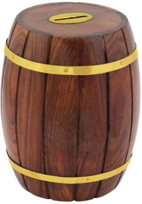 

CraftOnline wooden round money bank Coin Bank(Brown)