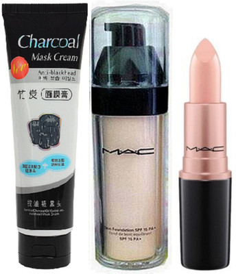 

charcoal Mask cream&Mac Skin Foundation SPF 15 PA+Fond De Teint Equilbrant&Mac lipstick(Set of 3)