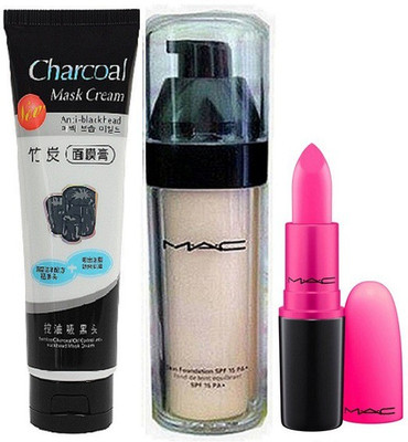 Charcoal Mask cream&Mac candy yum yum lipstick&Mac foundation(Set of 3)