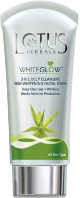 LOTUS HERBALS Whiteglow 3 In 1 Deep Cleansing Skin Whitening Facial Foam Face Wash(100 g)