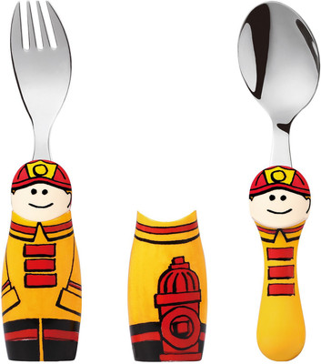 Babyoodles Yellow Fireman Fork And Spoon Set For Kids - Phthalates, Abs(Yellow)