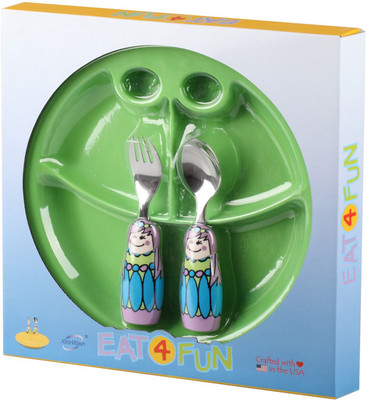 

Babyoodles Fairy Princess Set Of Fork And Spoon With Green Plate - BPA, Phthalate Free(Green)
