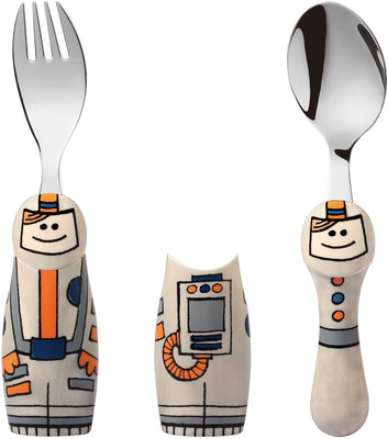 

Babyoodles Grey Astronaut Fork And Spoon Set For Kids - Phthalates, Abs(Grey)