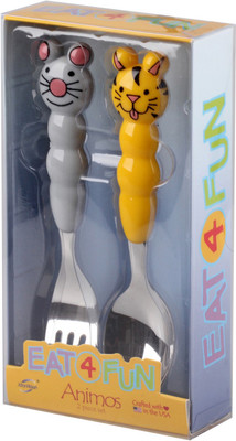 

Babyoodles Grey Kitty Spoon And Mouse Fork Set For Kids - Phthalates(Grey)