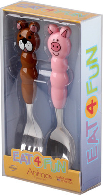 

Babyoodles Pink Piggy Spoon And Bear Fork Set For Kids - Phthalates(Pink)