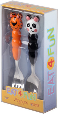

Babyoodles Orange Tiger Fork And Panda Spoon Set For Kids - Phthalates(Orange)