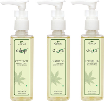 G drops Castor Oil Cold Pressed Pack of 3 ( 3 x 100 ml ) Hair Oil(100 ml)
