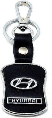 

Faynci Premium Quality Leather Keychain Compatible for Hyundai Car Logo with Chrome Metal Locking Key chain Key Chain