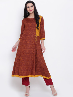 SHREE Women Textured Straight Kurta(Brown)