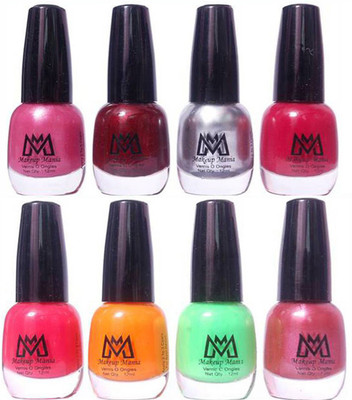 

Makeup Mania Premium Nail Polish - Combo of 8 Trendy Nail Paint Set- (MM# 26-36) Maroon, Silver, Red, Mauve, Carrot Orange, Sea Green, Brown(Pack of 8)